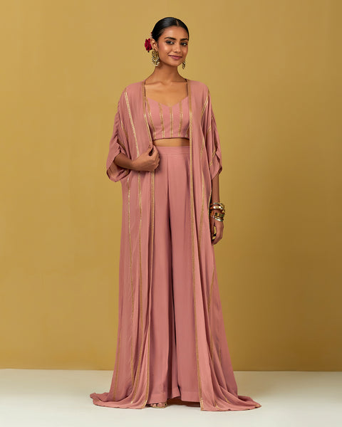 Dust Pink Hand Embroidered Crepe Palazzo