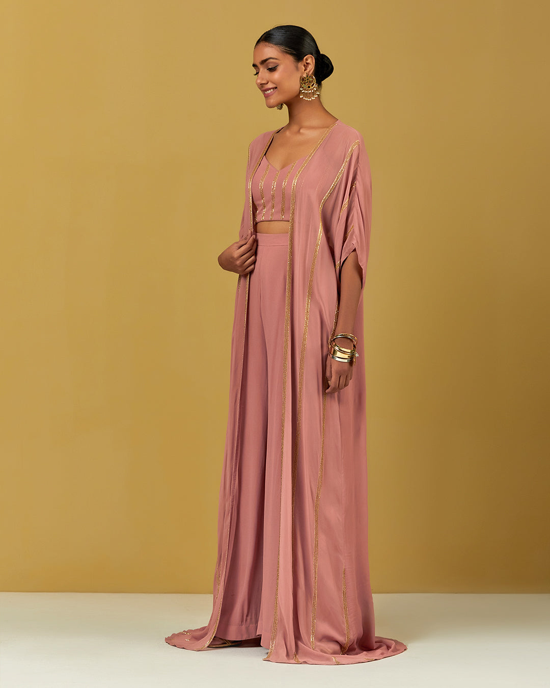 Dust Pink Hand Embroidered Crepe Palazzo