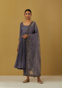 Blue Shimmer Organza Dupatta with Lace and Cheeta
