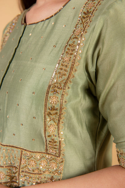Pastal Green Chanderi Silk Suit with Straight Pant