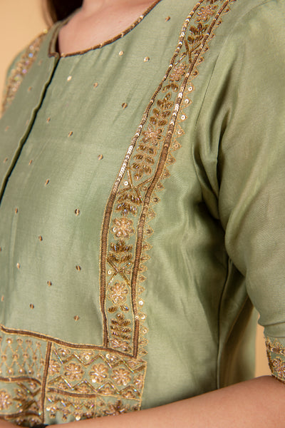 Pastal Green Chanderi Silk Suit with Straight Pant and Sequence Work Dupatta