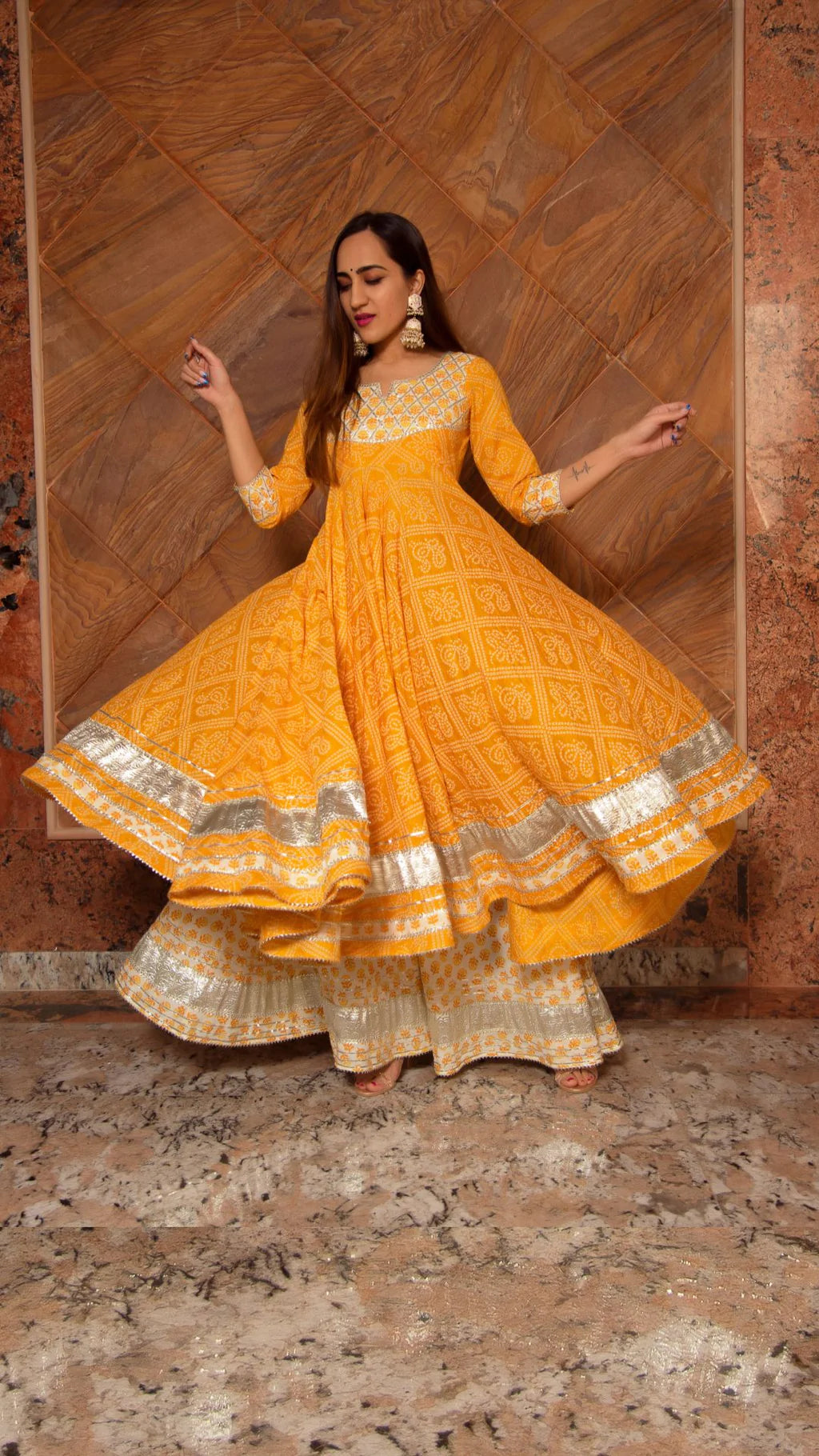 Printed Cotton Anarkali Suit in Multicolor  KMM79
