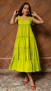 LAWN GREEN PURE COTTON TIERED DRESS