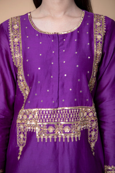 Purple Chanderi Silk Suit with Straight Pant and Sequence Work Dupatta