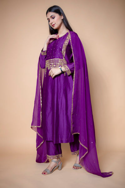 Purple Chanderi Silk Kurta