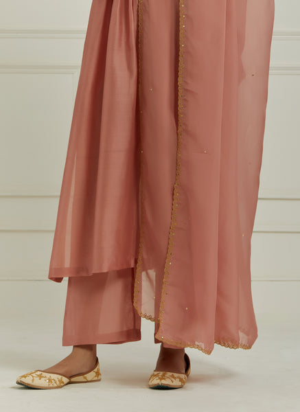 Dust pink embroidery chanderi kurta with  pants