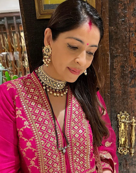 Bhavna Pandey in Marigold Brocade Fo Set