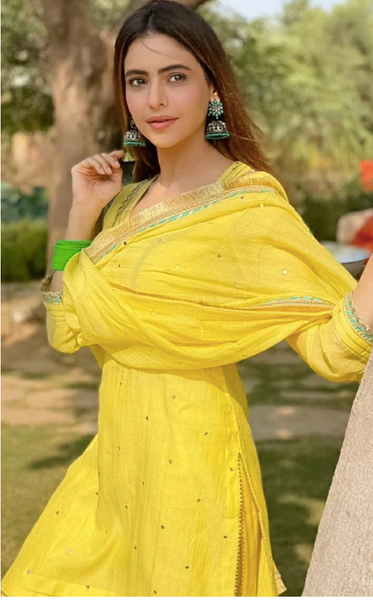 Aamna Sharif in Rabab Yellow Salwar Kameez and Dupatta