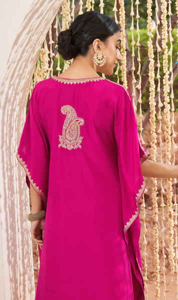 Mirzya - Rani Pink Hand Embroidered Kaftan Set - Set Of 2