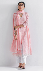 Firdaus Khari Pink Block Printed Suit - Set Of 3