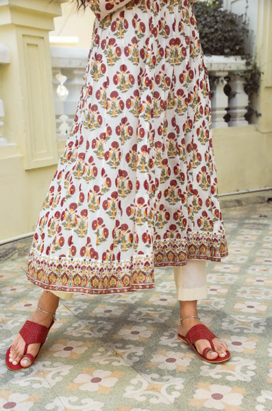 Ittar Red Mughal Printed Anarkali With Palazzo - Set Of 2