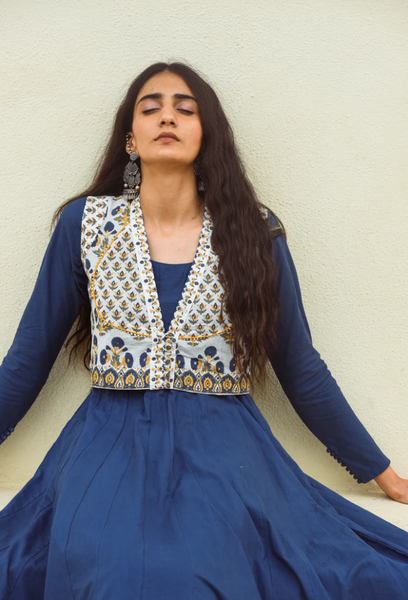 Ittar Blue Mughal Printed Jacket
