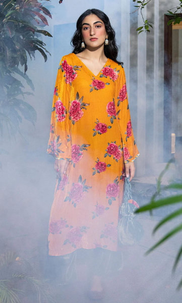 Sonam Bajwa In Bareen Floral Mustard Velvet Straight Kurta With Velvet Palazzo - Set Of 2