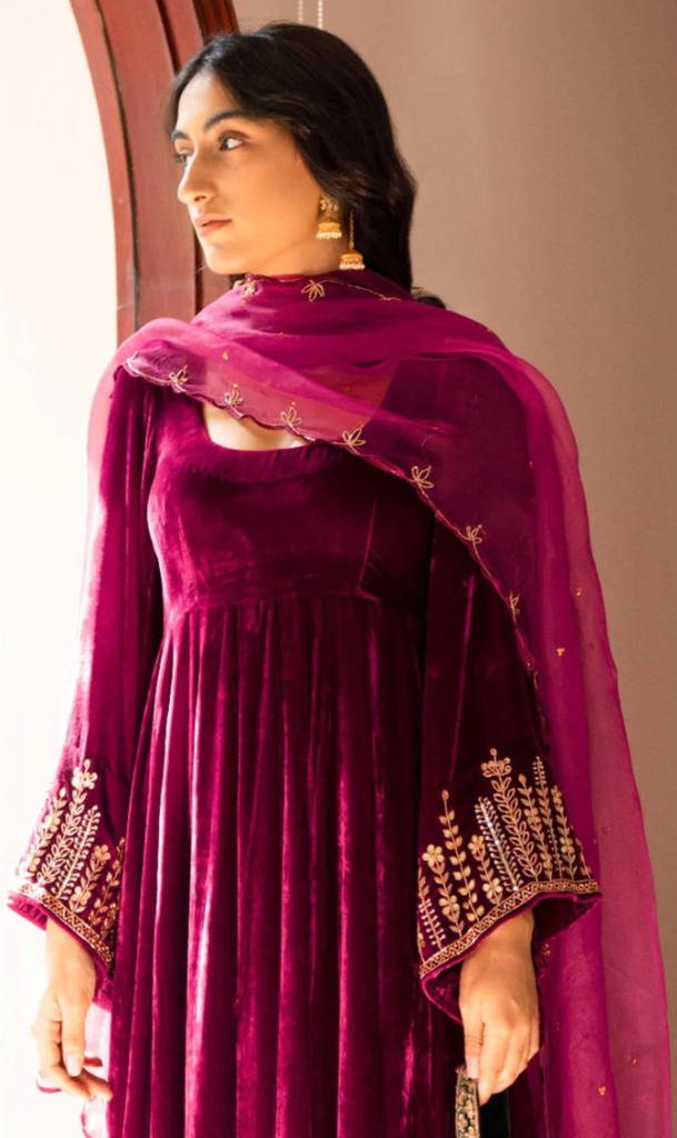 Maroon Color Velvet Fabric Function Wear Embroidered Designer Anarkali Suit