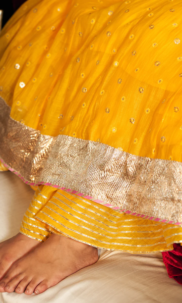 Phillauri Mustard Yellow Angrakha Style Anarkali With Sharara And Dupatta - Set Of 3