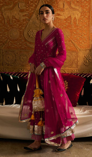 Phillauri Rani Pink Angrakha Style Anarkali With Sharara And Dupatta - Set Of 3