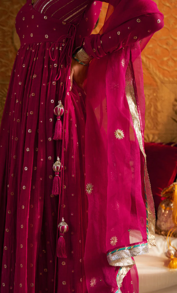 Phillauri Rani Pink Angrakha Style Anarkali With Sharara And Dupatta - Set Of 3