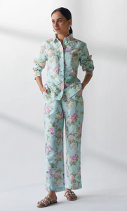 Layla - Blue Floral Shirt With Pants - Set Of 2