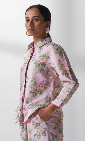 Layla - Pink Floral Shirt With Pants - Set Of 2