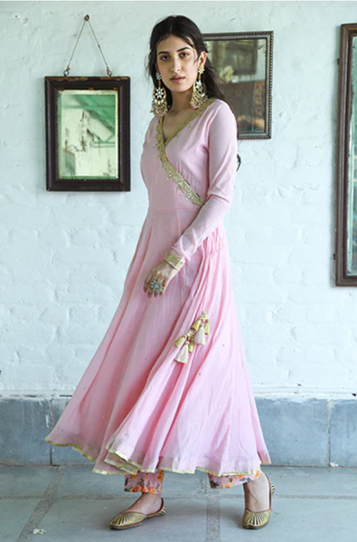 Bhanvara Pink Anarkali With Printed Palazzo And Dupatta- Set Of 3