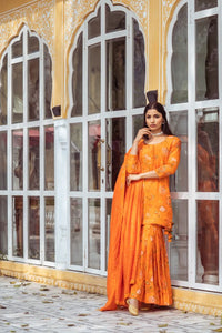 Orange Printed Gharara Set