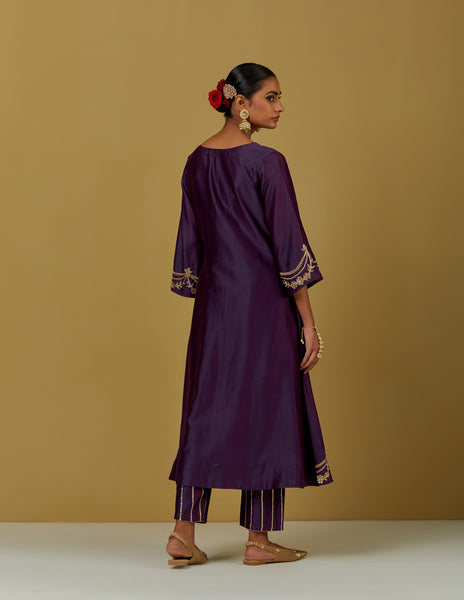 Purple Embroidered Chanderi Silk Kurta with Pants