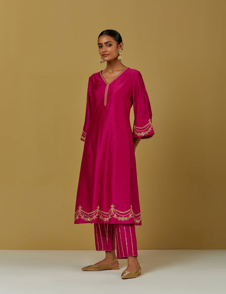 Magenta Embroidered Chanderi Silk Pants with Sequins