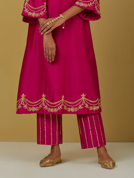 Magenta Embroidered Chanderi Silk Pants with Sequins