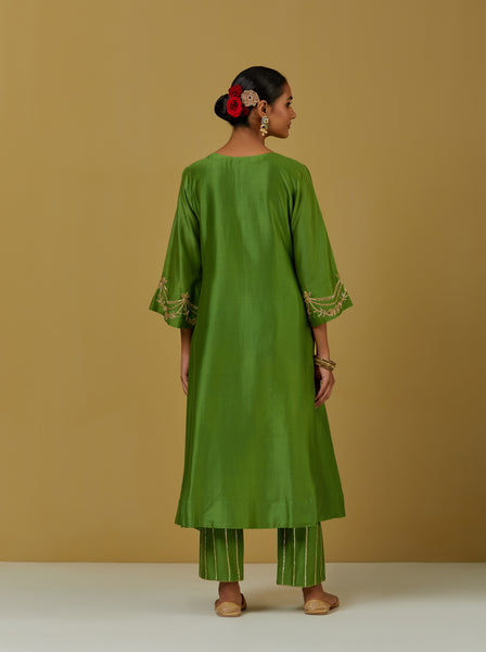 Green Embroidered Chanderi Silk Pants with Sequins