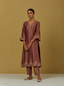 Dust Pink Embroidered Chanderi Silk Kurta with Pants